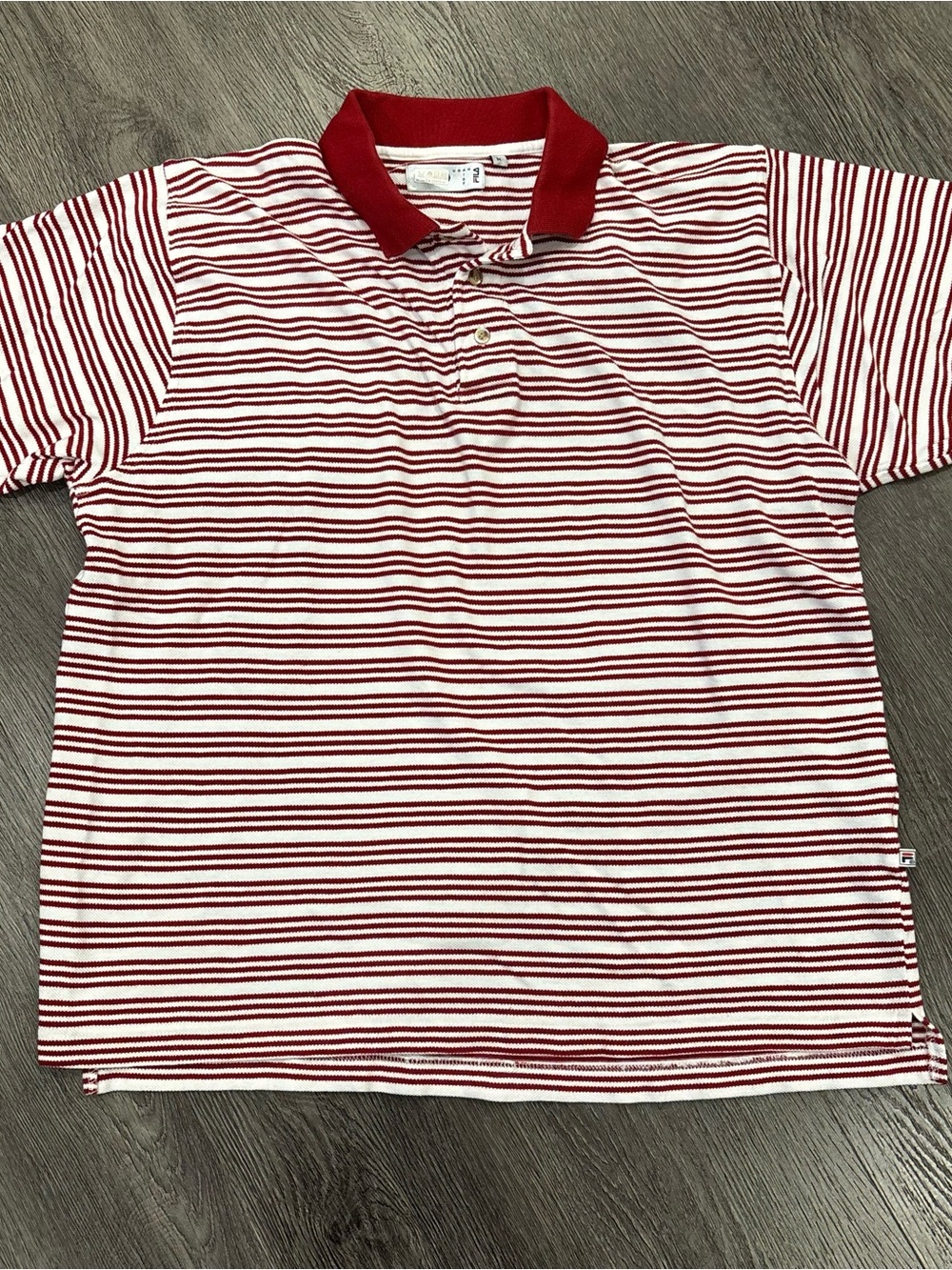 Vintage FILA Polo Shirt, Red and White Stripes, Mens Medium